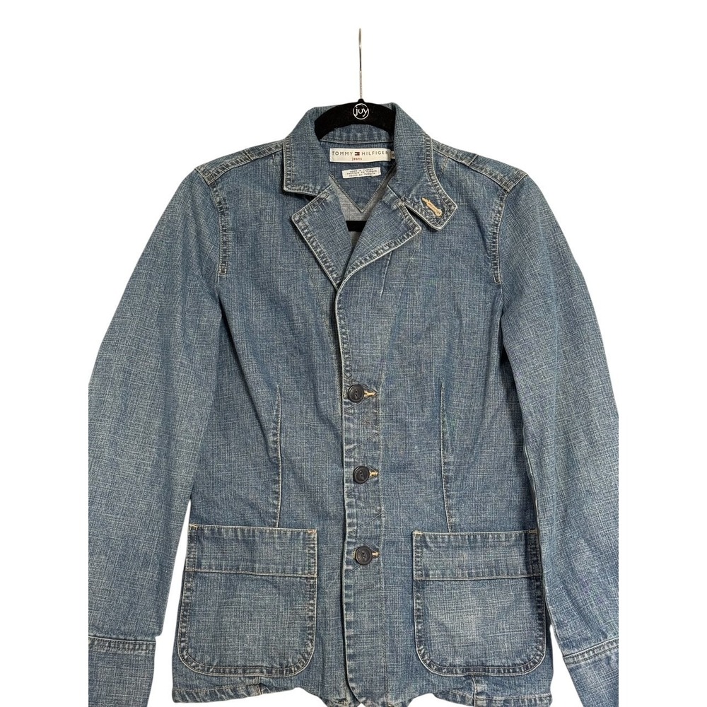Vintage Tommy Hilfiger Jeans Denim‎ Blazer Jacket Fitted Chore Y2K Size Small